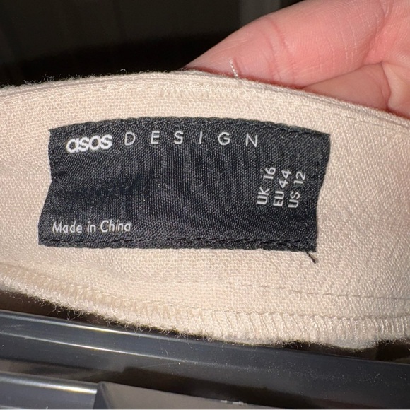 ASOS DESIGN wide leg dad pants‎ linen stone tan size 12 - Picture 4 of 7